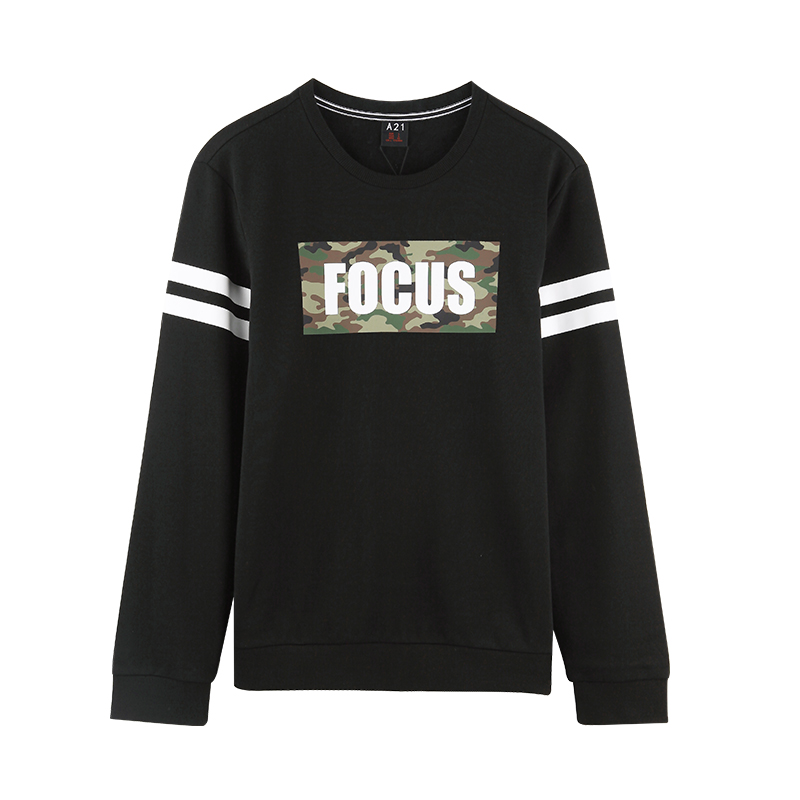 A21以纯线上品牌2017秋装新品圆领卫衣男 青年迷彩字母印花休闲上衣4731310007