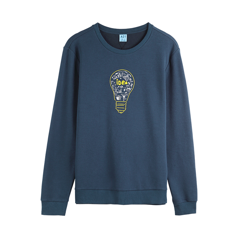 A21以纯线上品牌2017秋装新品圆领卫衣男 青年学院风印花修身上衣男4731310008