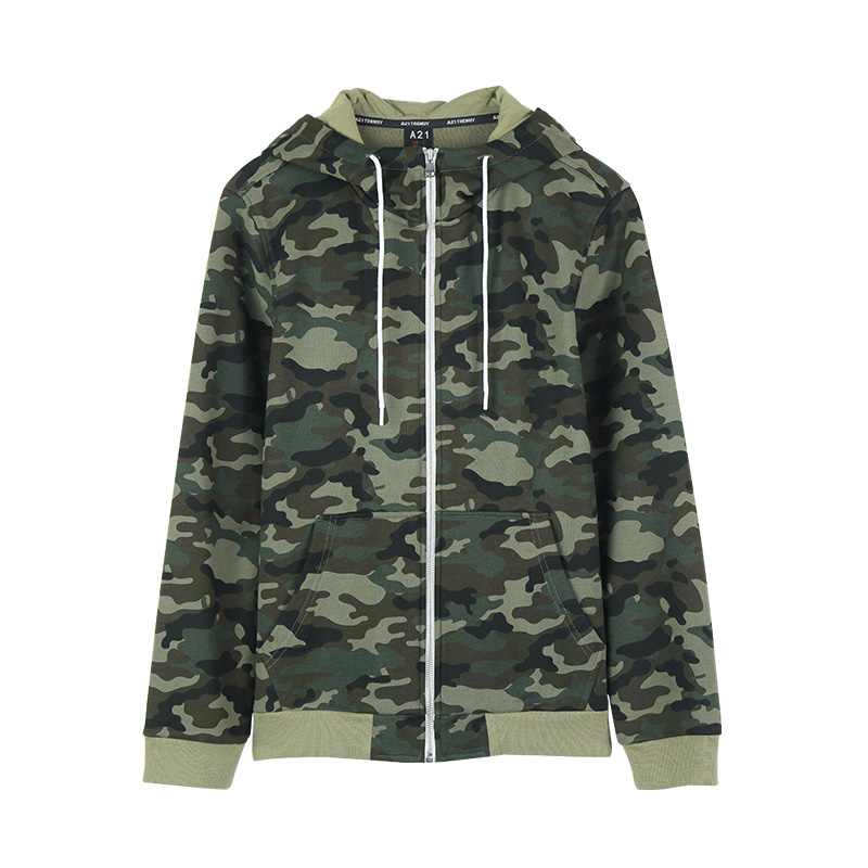 A21以纯线上品牌2017秋装新品迷彩连帽卫衣男 针织青年休闲外套男4731340000