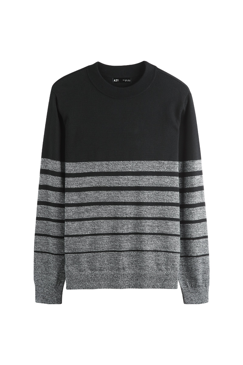 A21以纯线上品牌2017秋装新品撞色条纹毛衣男 休闲半高领针织衫男4731210004