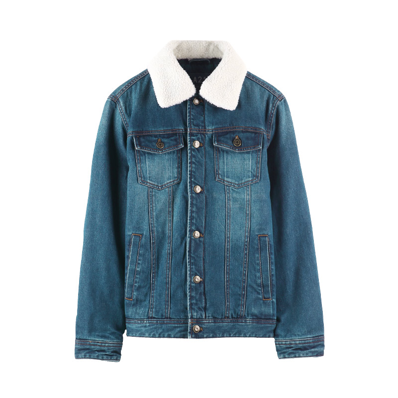 A21以纯线上品牌2017冬季新品可拆羊羔领牛仔夹克男 厚牛仔棉衣外套4741119008