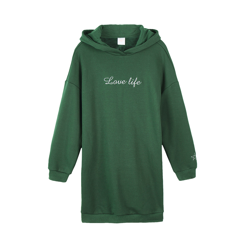 A21以纯线上品牌2017冬季新品连帽加绒连衣裙女宽松字母刺绣女裙子4742373005