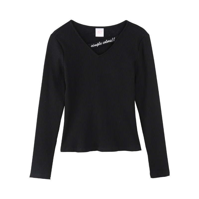 A21以纯线上品牌2017秋装新品V领长袖T恤女简约时尚纯色套头衫女4732311001