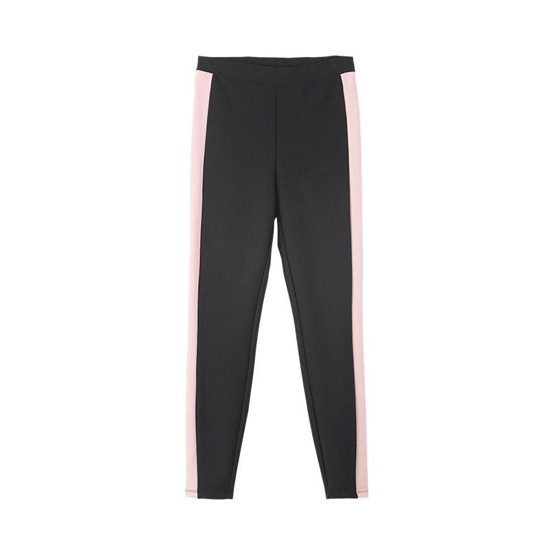 A21以纯线上品牌2017冬季新品高腰撞色拼接休闲裤女简约高弹长裤女4742370003