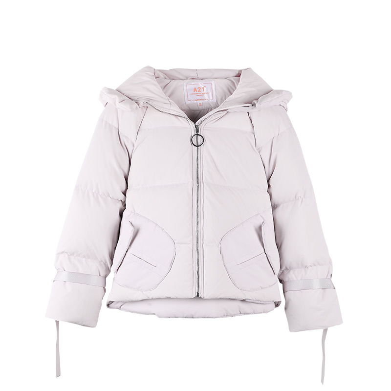 A21以纯线上品牌2017冬季新品保暖加绒羽绒服女纯色宽松连帽女外套4742153009