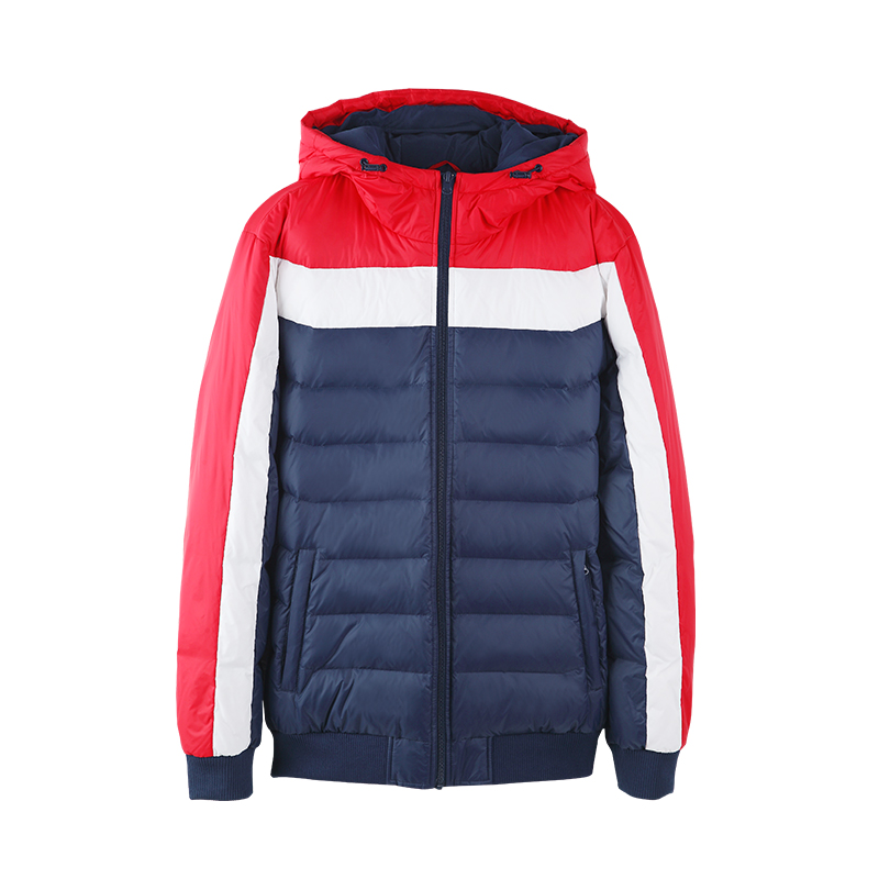 A21以纯线上品牌2017冬季新品时尚拼色羽绒服男保暖加绒连帽外套男4741153008