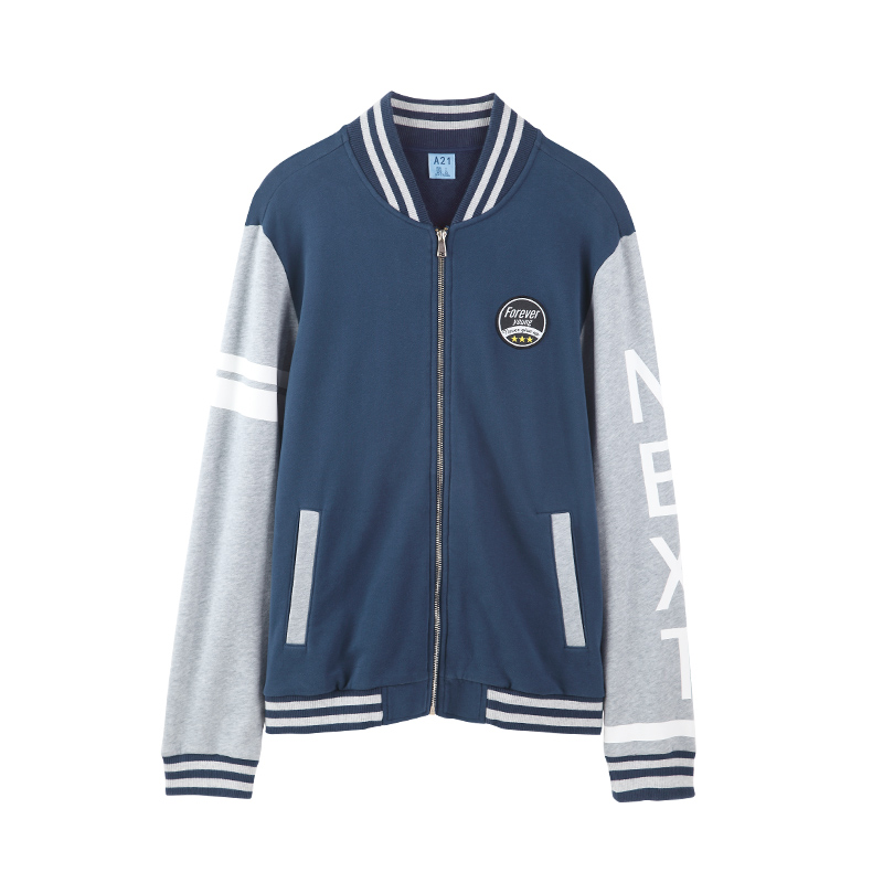 A21以纯线上品牌2017冬季新品修身外套男夹克撞色插肩袖学院棒球服4741340002