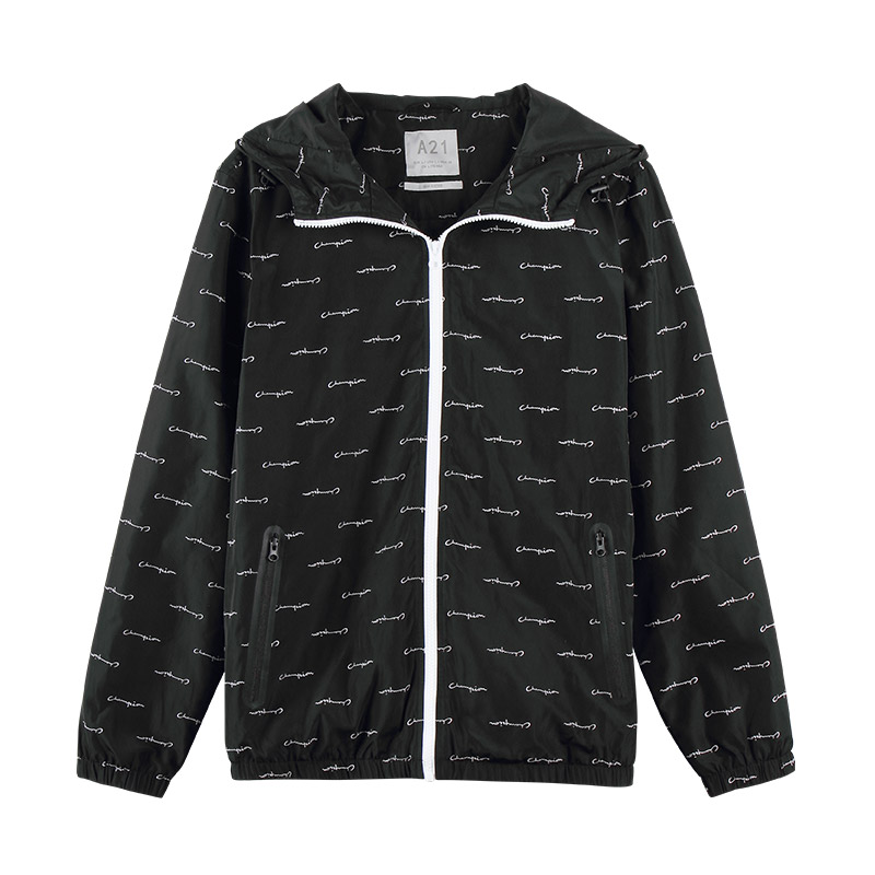 A21以纯线上品牌2017冬季新品匹印连帽风衣男休闲时尚青年男外套4741114025
