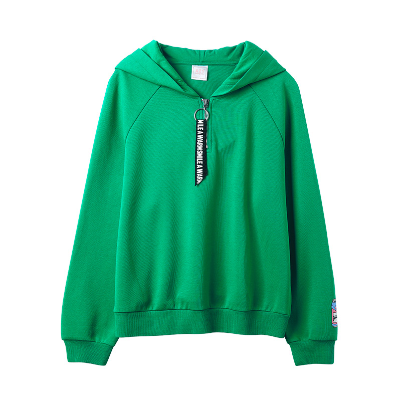 A21以纯线上品牌2018春装新品女装连帽印花卫衣舒适宽松纯色女上衣4812310010