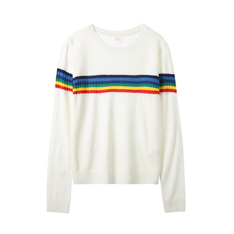 A21以纯线上品牌2018春装新品彩虹撞色毛衣女生休闲简约保暖针织衫4812210006