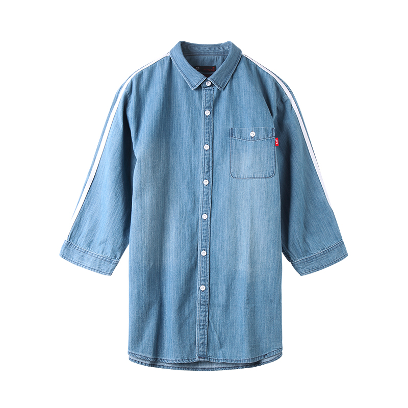 A21以纯线上品牌2018春装新品时尚牛仔衬衫男简约青年七分袖衬衣4811175000浅蓝