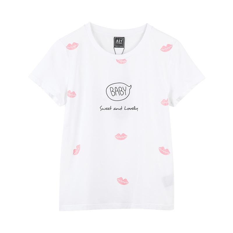 以纯线上品牌a21夏装新款T恤女甜美印花舒适女装圆领短袖上衣4722330047