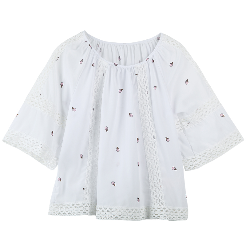 以纯线上品牌a21夏装新款衬衫女宽松衬衣露肩蕾丝休闲上衣4722175013