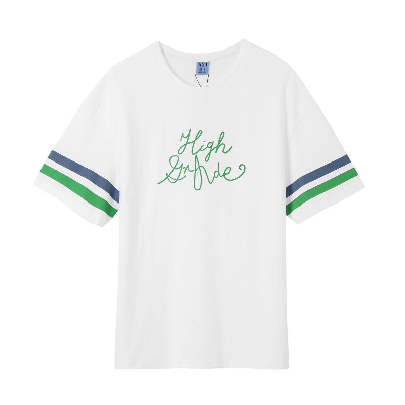 A21以纯线上品牌2018夏装新品男装短袖T恤男圆领撞色字母短袖男T恤4821330122
