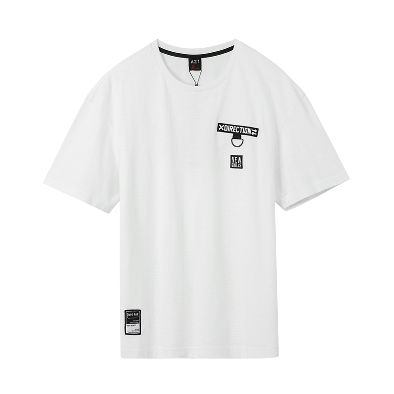 A21以纯线上品牌2018夏季新款男装短袖T恤男圆领落肩针织宽松短袖男4821330052