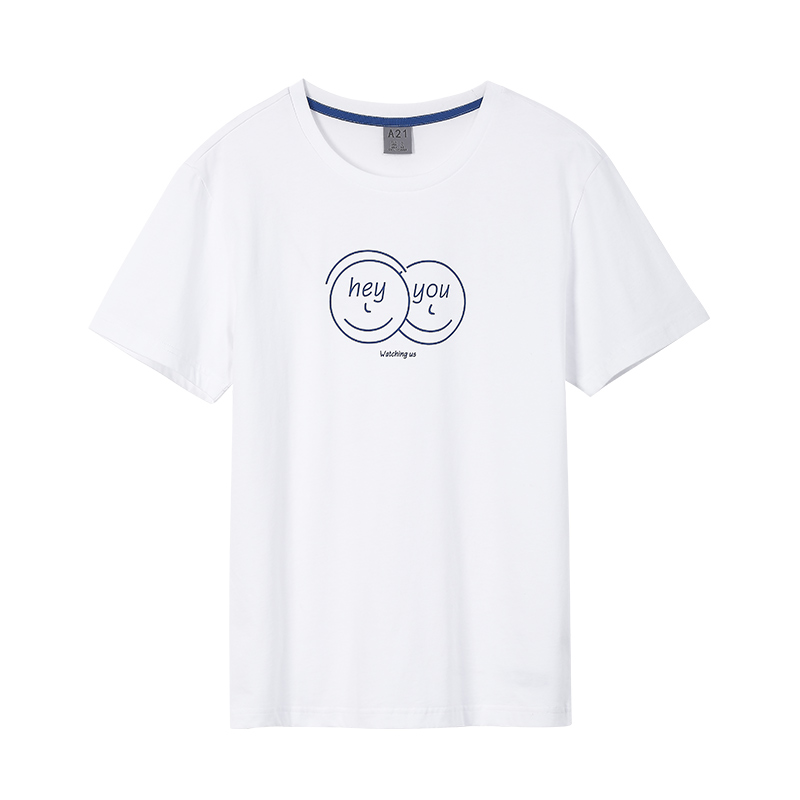 A21夏季新款圆领短袖T恤男 趣味印花小清新男装青年舒适修身衣服