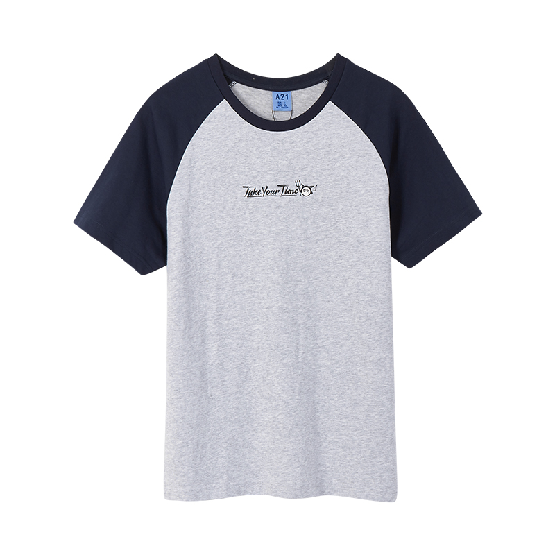 A21插肩短袖T恤男 潮流印花撞色修身圆领个性舒适半袖男士衣服