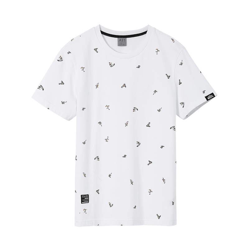 A21时尚印花短袖T恤男 修身舒适休闲潮男帅气男装半袖衣服圆领
