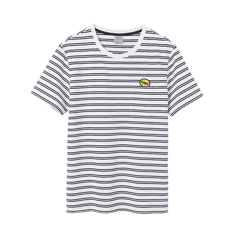 A21条纹短袖男 潮牌T恤圆领潮流休闲男生半袖修身衣服夏季内搭