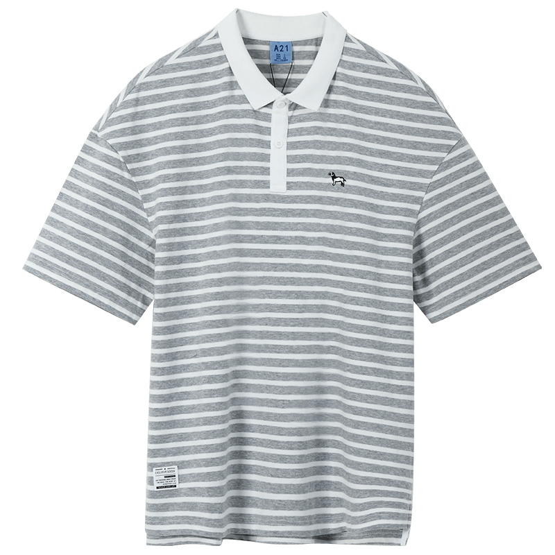 A21男装翻领POLO衫 时尚条纹刺绣动物青年潮男舒适个性短袖衣服