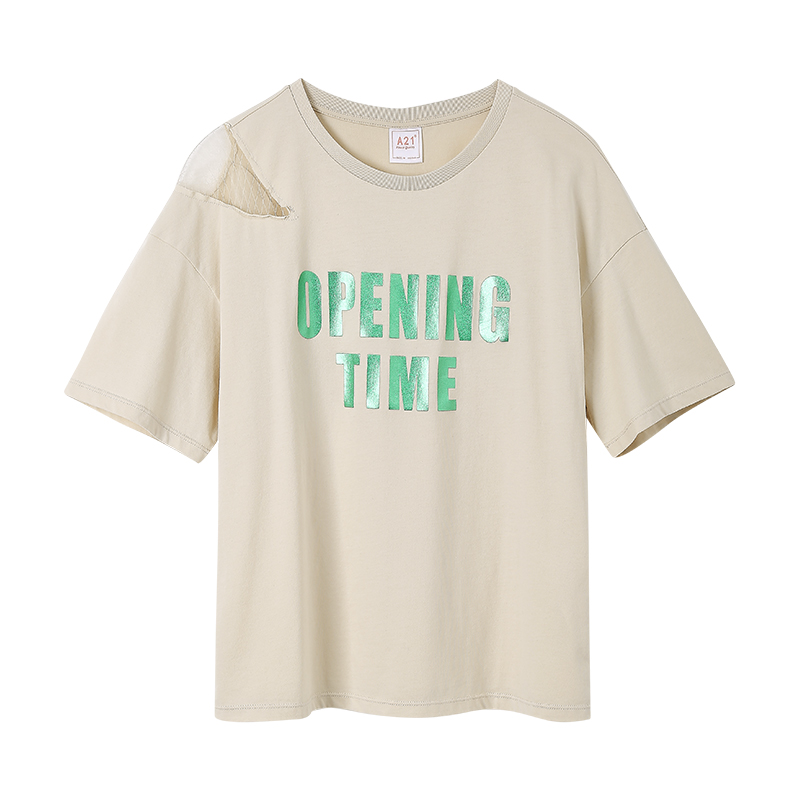 A21以纯线上品牌2018夏装新品女装T恤女夏季镂空字母印花体恤女4822330015