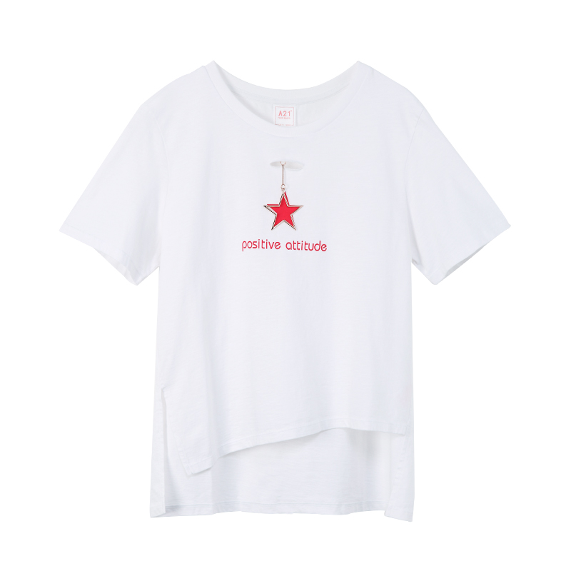 A21以纯线上品牌2018夏装新品纯棉T恤女短袖圆领印花休闲上衣女4822320003