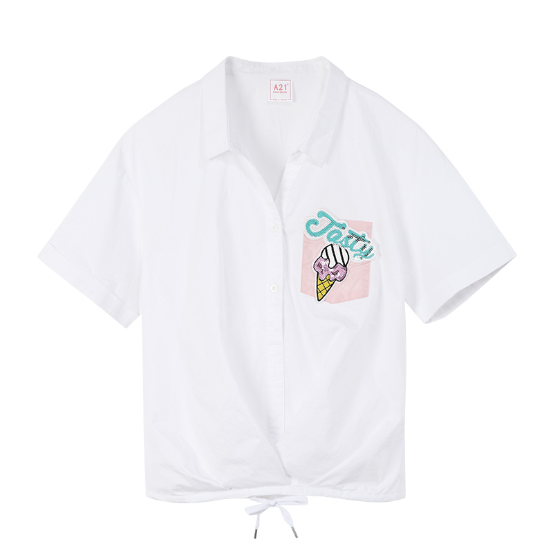 A21以纯线上品牌2018夏装新品女装短袖宽松纯棉甜美休闲小清新女生4822180020