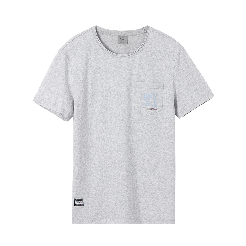 A21以纯线上品牌2018夏装新品T恤男打底圆领口袋印花短袖上衣4821330064