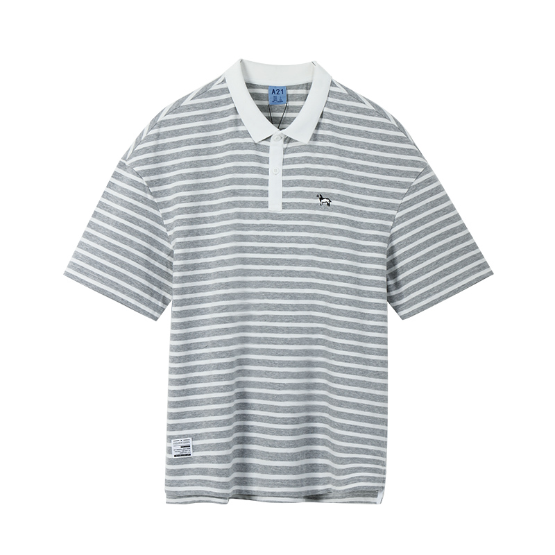 A21以纯线上品牌2018夏季新品男装翻领POLO衫男条纹刺绣短袖男4821332012