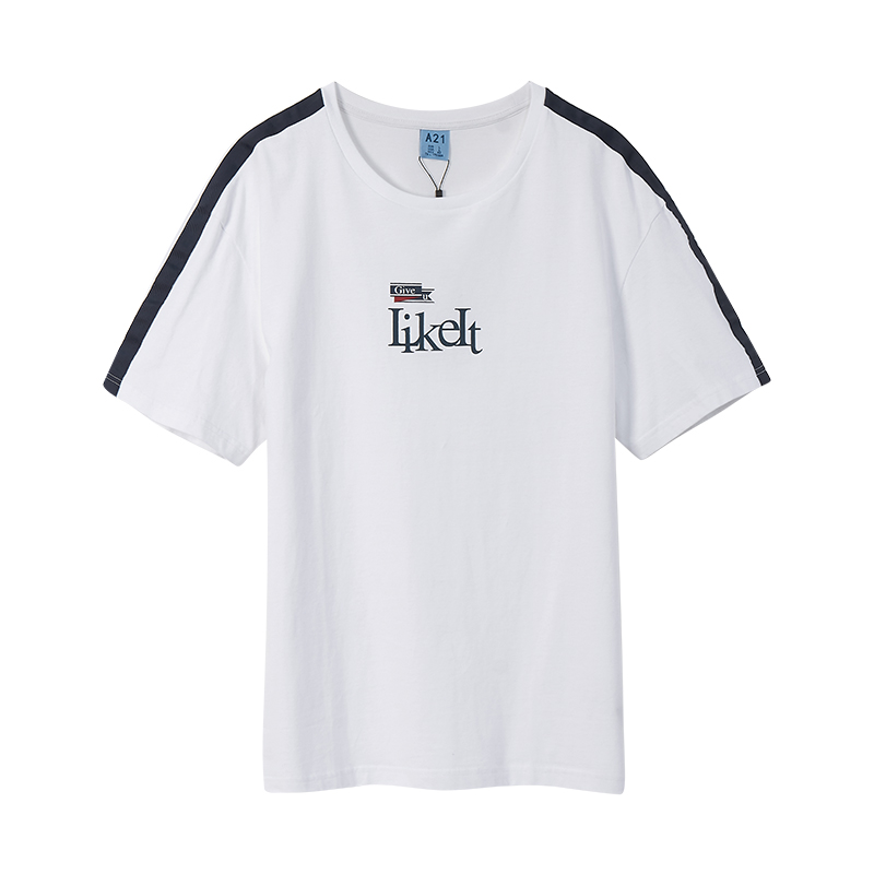 A21以纯线上品牌2018夏装新品男装短袖T恤男圆领落肩字母印花短袖男4821330098