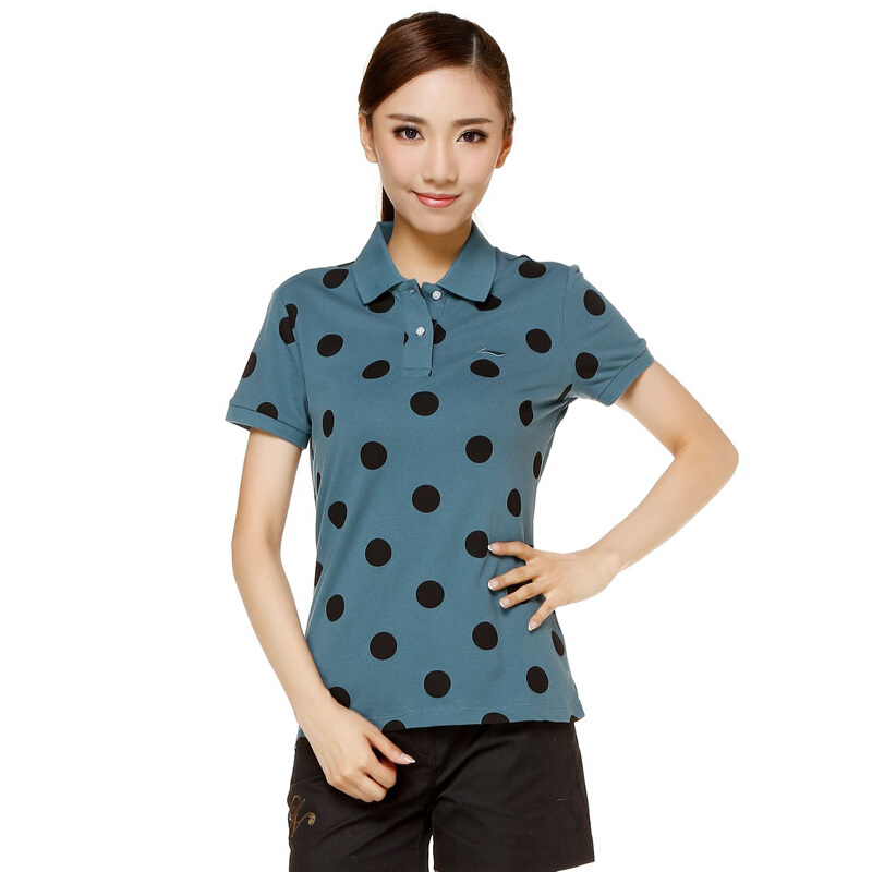 李宁凉爽速干女款水鸭蓝短袖POLO