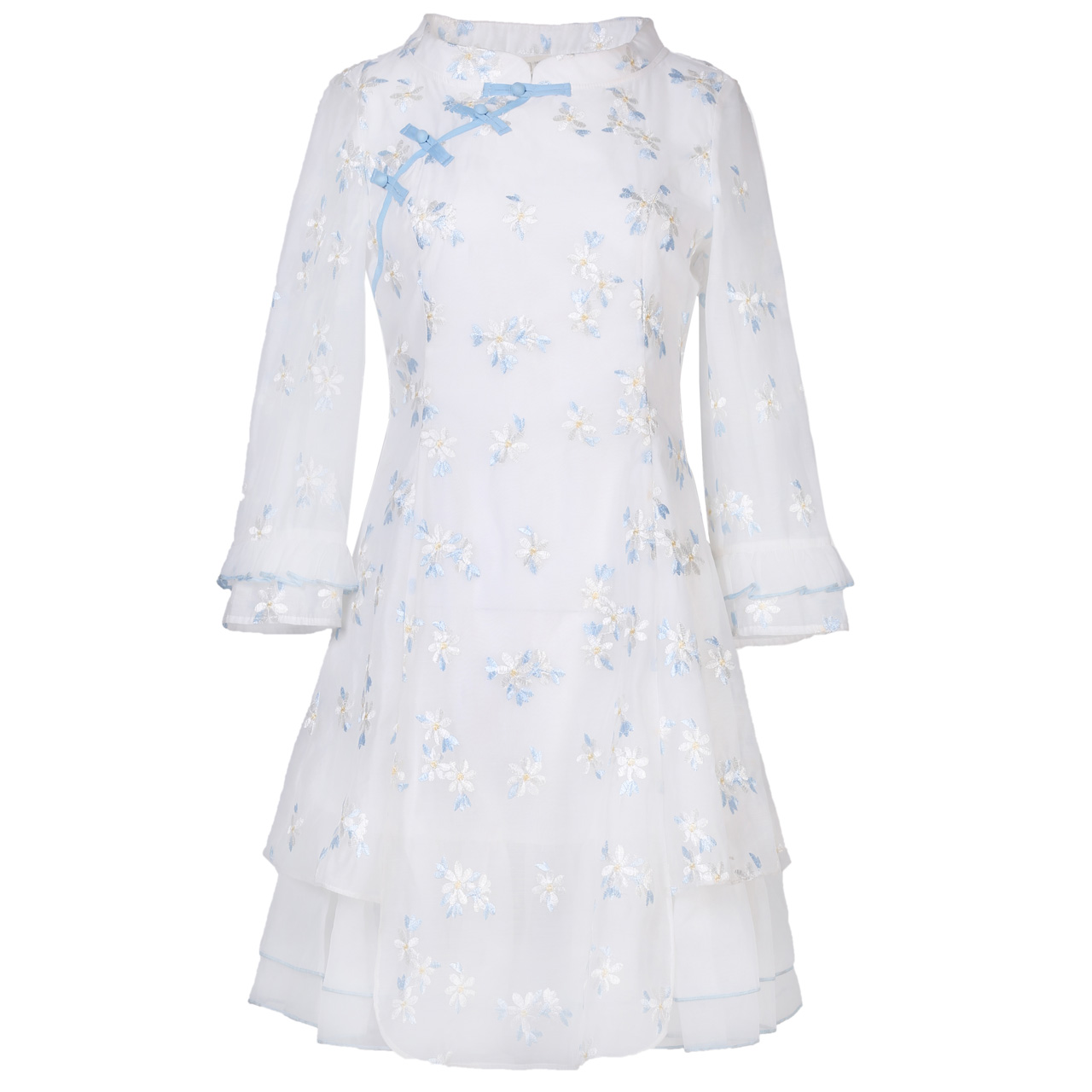 烟花烫2018春夏新款女旗袍式中长款绣花连衣裙 碎韵37101301