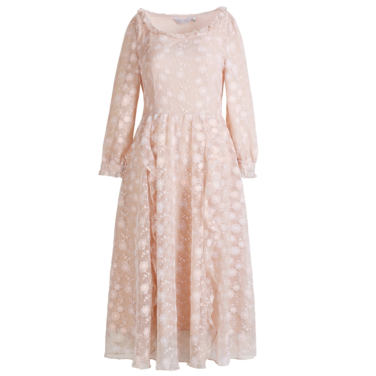 烟花烫2018秋季新款女装修身长袖中长款蕾丝绣花连衣裙女士 鸢落29040901