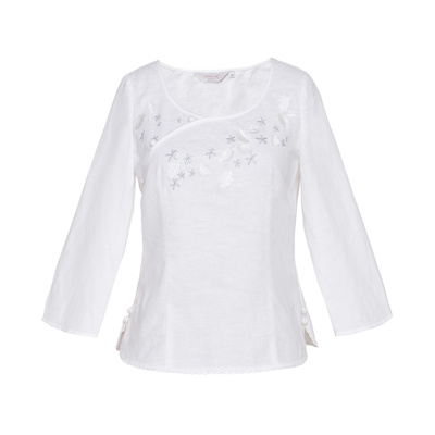 烟花烫2018春季新款女装气质修身斜襟绣花T恤衬衫上衣 细纤3731060