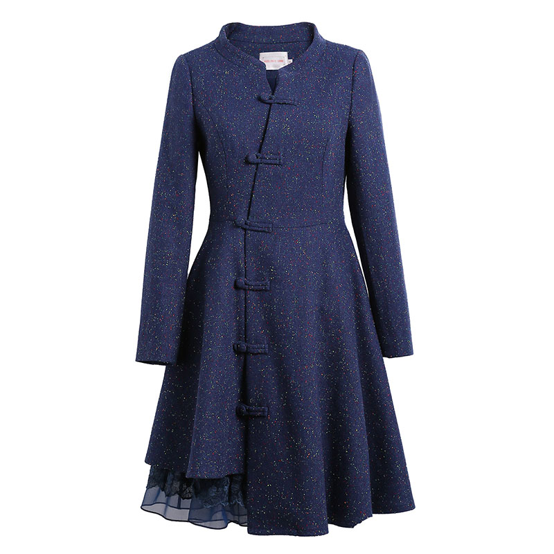 烟花烫2018秋装新品女装修身显瘦中长款大衣毛呢外套 知微29011702