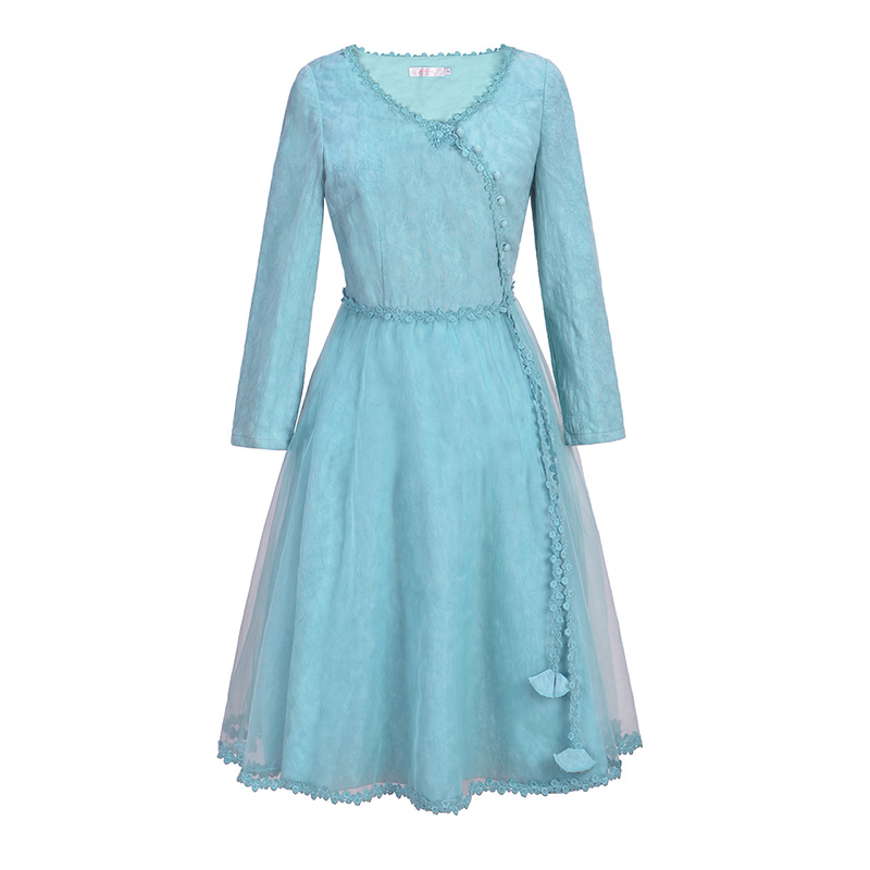 烟花烫2018春夏新款女装复古气质修身棉麻多色中长连衣裙 以墨3732040