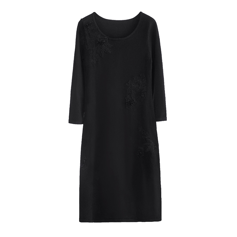 烟花烫尔叙2018秋季新款女装气质修身立体花中长打底连衣裙 郁果3814560