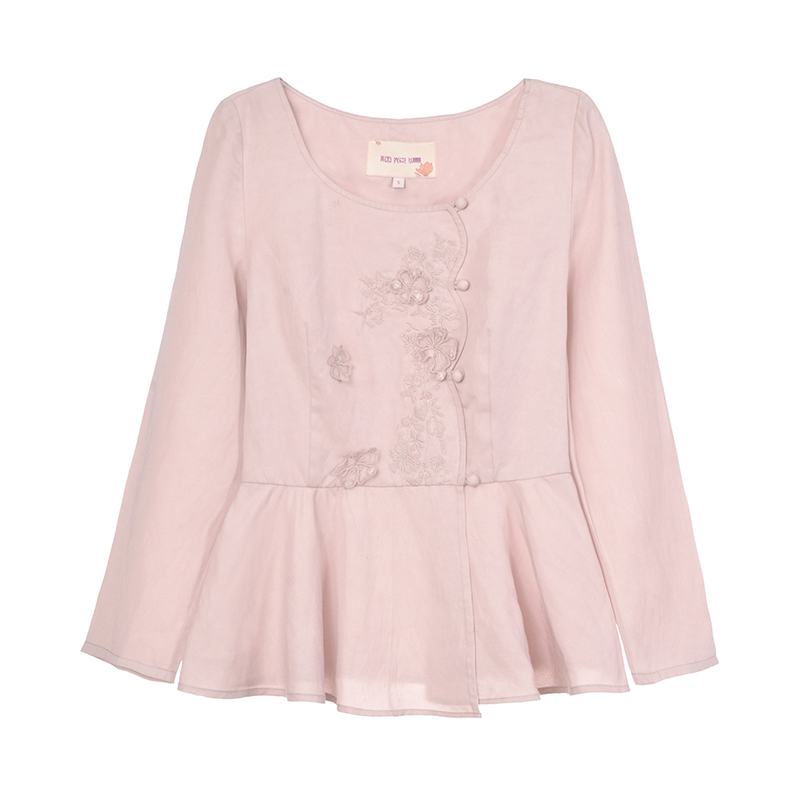 烟花烫2018秋季新款女装收腰显瘦百搭纯色九分袖衬衣衬衫 银蟾3814550