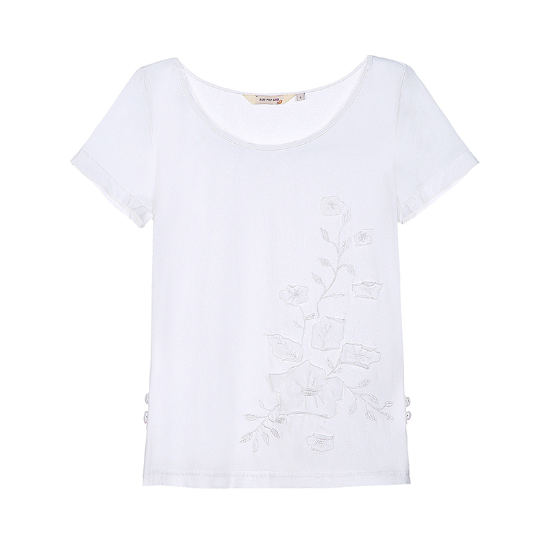 烟花烫2018夏新款圆领套头修身显瘦时尚上衣女短袖T恤 半天星3812310