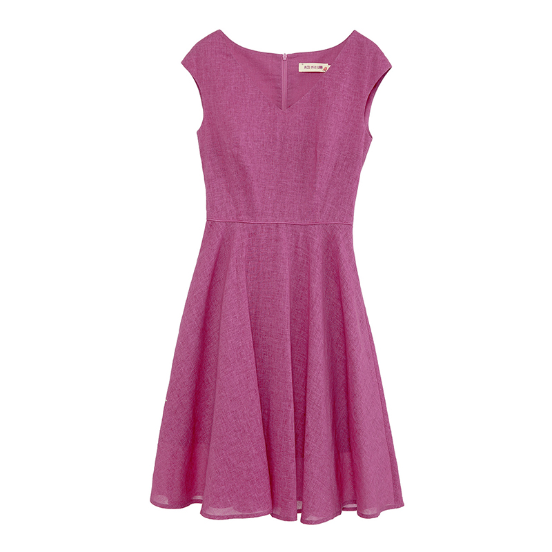 烟花烫尔叙2018夏装新款女装知性简约套头V领中长连衣裙 绿娥3812690