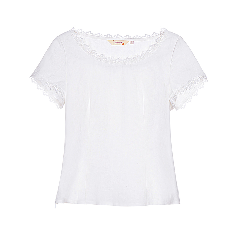 烟花烫2018夏新款女装淑女简约文艺纯色收腰显瘦T恤短袖 梅隐3820450