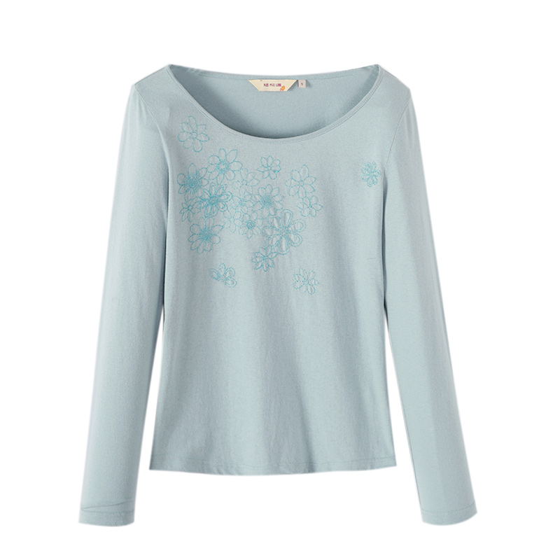 烟花烫打底衫秋季2018新款女装长袖绣花收腰显瘦文艺T恤女士 迷荼3831600