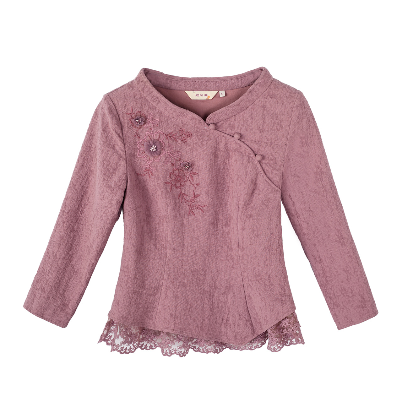 烟花烫秋装女2018新款复古绣花蕾丝纯色显瘦时尚上衣T恤 蛮雨3831530