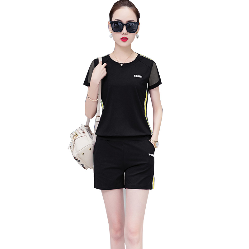 邑概念 跑步休闲运动服套装女2018夏季新款女装韩版时髦短袖短裤两件套潮