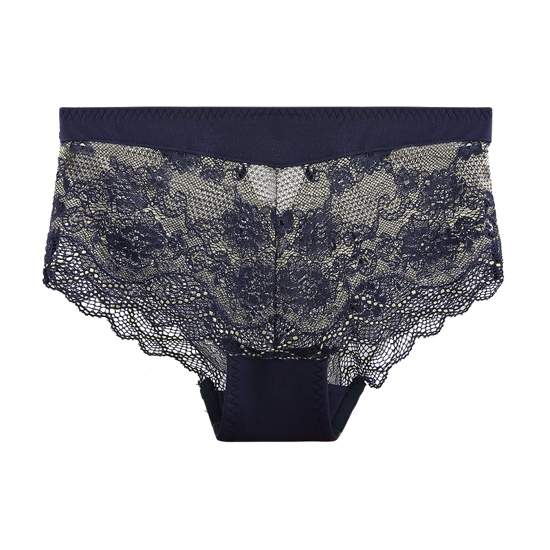 俏姑娘女士性感内裤蕾丝面料中腰诱惑火辣镂空网纱冰丝莫代尔透气QG3613