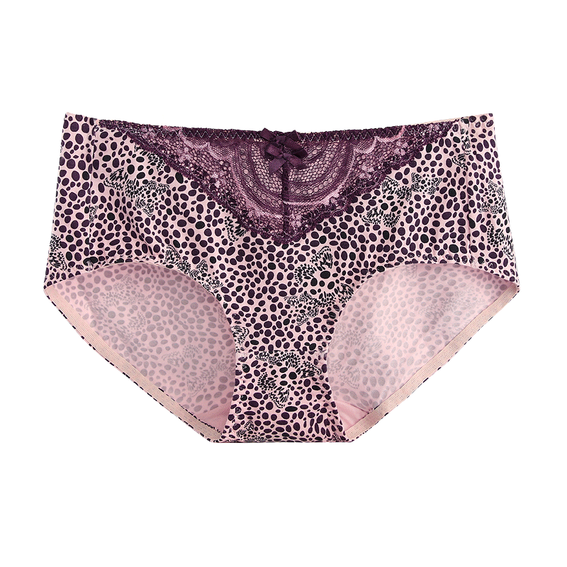 俏姑娘女士豹纹性感内裤女蕾丝边中腰女装三角裤莫代尔木代尔印花QG1817两条装