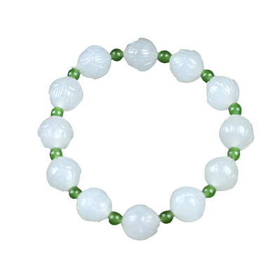 梦·梵雅 天然和田玉手串羊脂白级手串手工雕刻莲花白玉手串送女友带证书