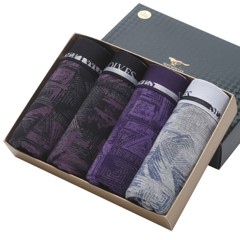 七匹狼 混色七匹狼男士兰精粘纤明筋印花平脚内裤 4条盒装