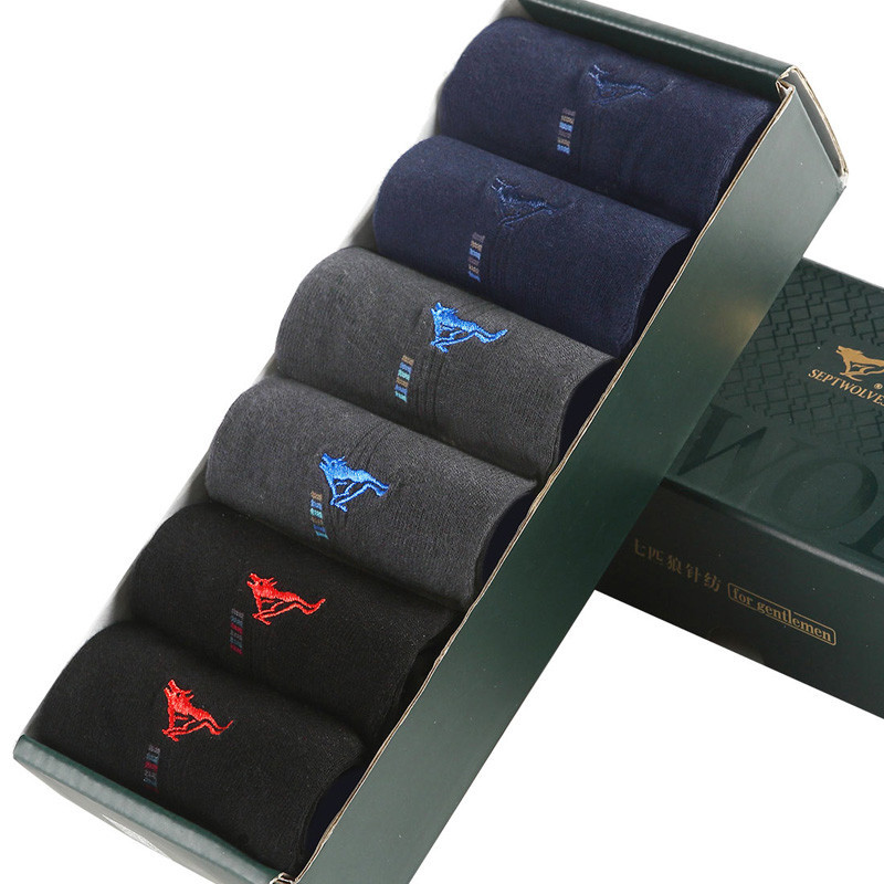 七匹狼(SEPTWOLVES) 混色混色全棉休闲男袜 6双盒装
