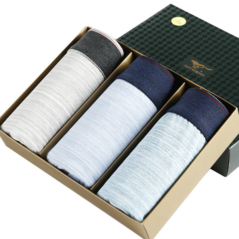 七匹狼 男士棉氨明筋花纱平角内裤